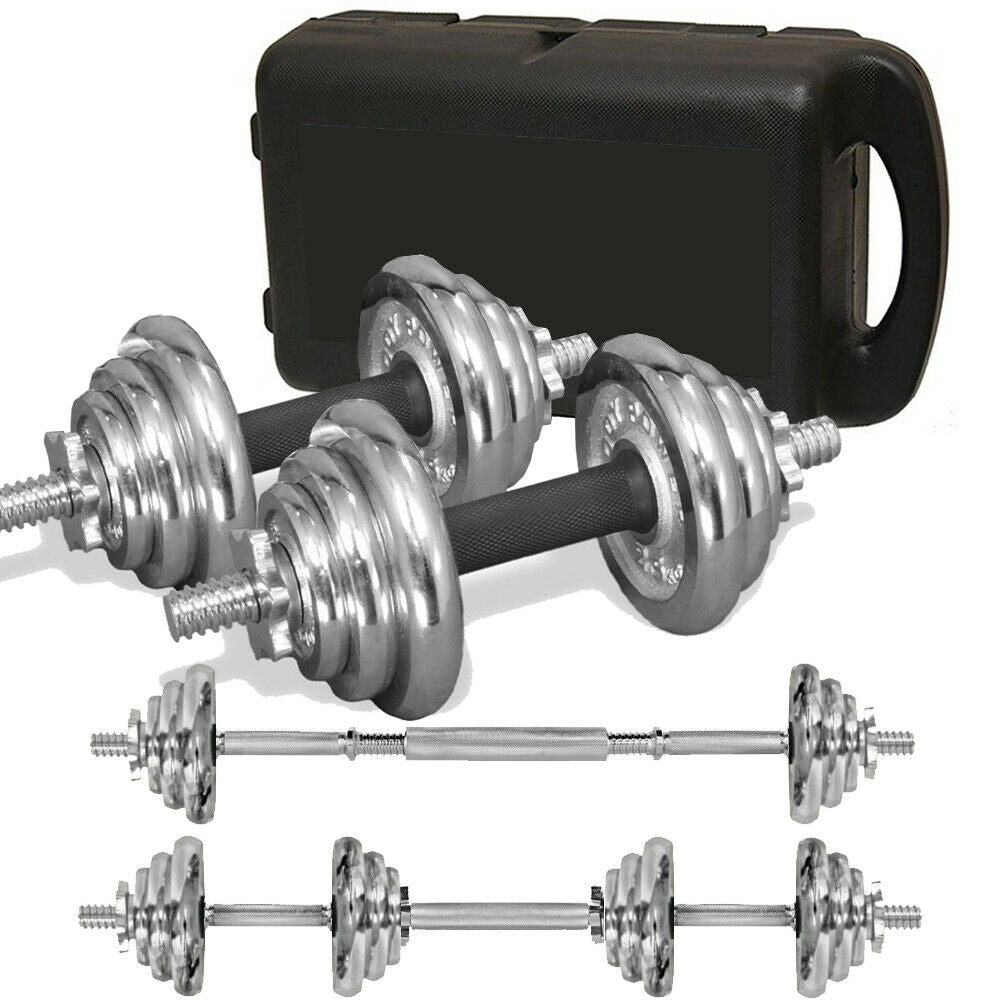 20kg Cast Iron Adjustable Dumbbell & Barbell Set in Chrome