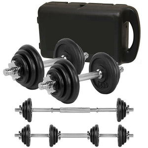 20kg Cast Iron Adjustable Dumbbell & Barbell Set in Chrome