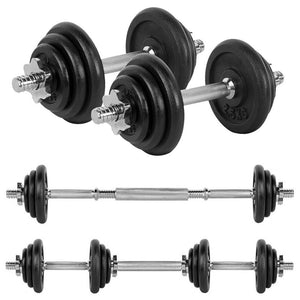 20kg Cast Iron Adjustable Dumbbell & Barbell Set in Chrome