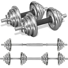 Load image into Gallery viewer, 20kg Cast Iron Adjustable Dumbbell &amp; Barbell Set in Chrome
