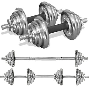 20kg Cast Iron Adjustable Dumbbell & Barbell Set in Chrome